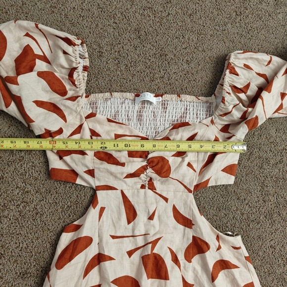ASTR THE LABEL Cut Out Linen Blend Mini Dress‎ Abstract Print Puff Sleeve L - Picture 6 of 12